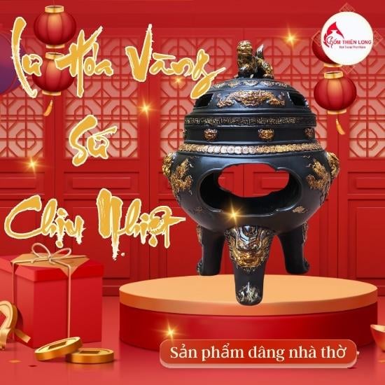 Lư Hóa Vàng Bằng Gốm Bát Tràng